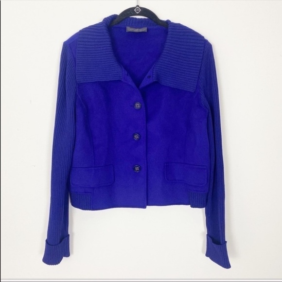 ST. JOHN Blue Angora Cashmere Sweater Jacket Large Designer Soft Cozy Holiday - Picture 2 of 9